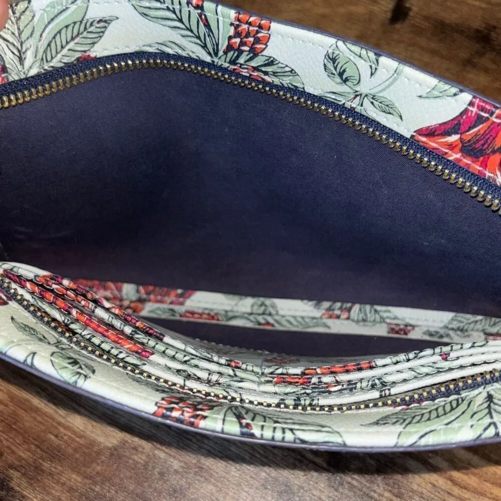 Tory Burch Kerrington navy green red Evergreen floral crossbody purse bag